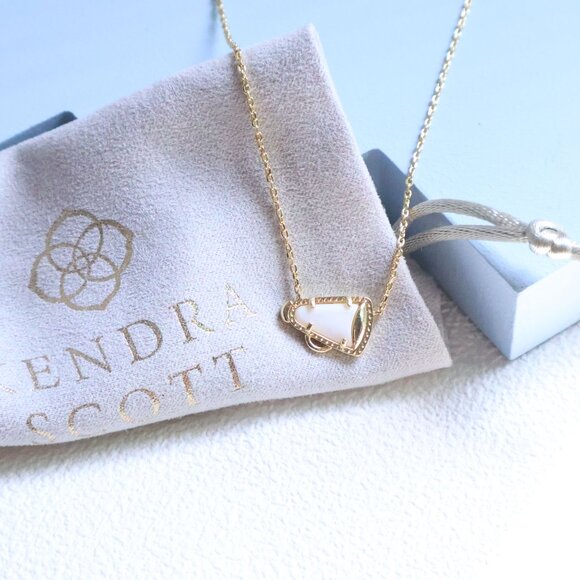 Kendra Scott Cheer Gold White Mother-of-Pearl Necklace fashion - Picture 2 of 2